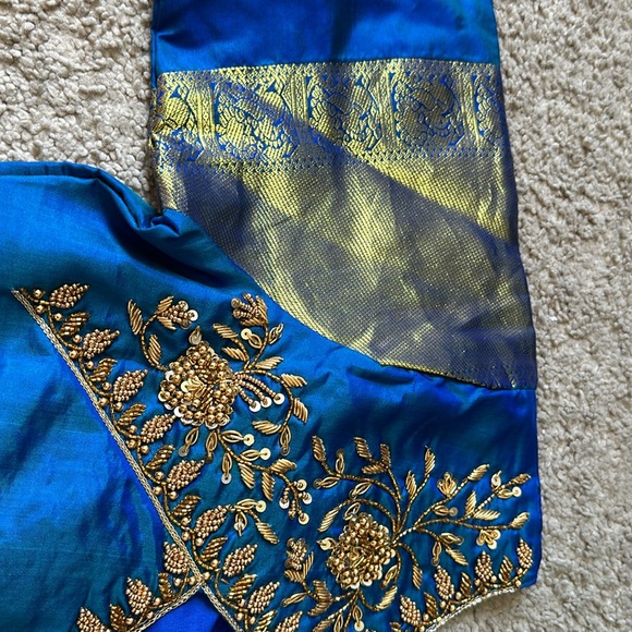 Blue Kanchi saree blouse only heavy work hand embroidered . NWOT - Picture 2 of 7